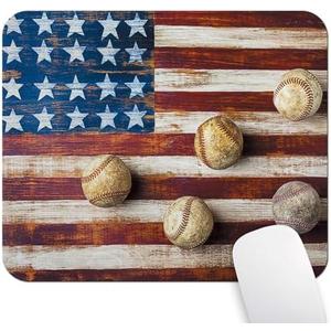 Wknoon Vintage Baseball Mouse Pad Rustic Wood Retro American Flag Design Mouse Pads