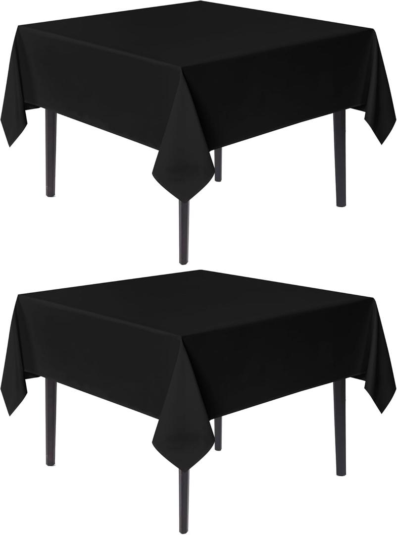 Sancua Black Square Tablecloths 70x70 Inch, 2 Pack - Fabric Table Cloth for Square or Round Tables, Washable Polyester Table Cover for Outdoor Party, Birthday, Decorative Display Tables