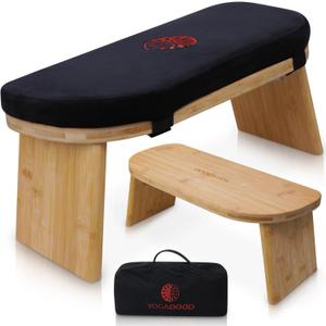 Folding Meditation Bench with Velvet Cushion & Carry Bag - Bamboo Yoga Stool, Seiza Prayer Bench, Travel Meditation Seat - Comfortable Kneeling Chair for Mindfulness, Zen Practice Meditation Stool