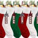 XIMISHOP 6PACK Christmas Stockings,18Inches Large Cable Knitted Stocking Personalized Xmas Hanging Stocking Decorations with Name Tags for Holiday Christmas Party Family Decor Green Red White