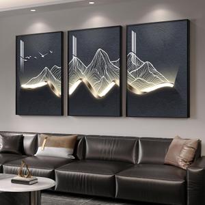 Large Framed Modern Abstract Mountain Wall Art for Living Room, 3 Piece Contemporary Minimalist Prints Paintings, Elegant Luxury Pictures for Entryway, Bedroom, Home Office Wall Decor 24x36 In, 24" W X 36" H X 3pcs