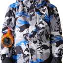 FREE SOLDIER Boys Girls Waterproof Ski Jacket Fleece Lined Warm Winter Snow Coat Kids Winter Jacket with Detachable Hood (6-7 Years, Green Camo)
