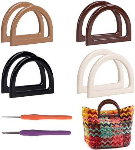 Hilltian 8+2 PCS D Shape Purse Handles with Crochet Hook, 4 Colors Bag Handles for Handmade Crochet Bag, Purse Making Supplies