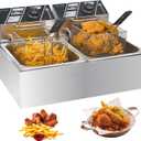 Commercial Deep Fryer with Baskets, 3400W 12.7QT/12L Thickened Stainless Steel Countertop Electric Oil Fryer, Large Capacity with Temperature Control, silver