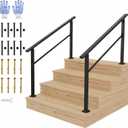 IDEALHOUSE 2 Pack 4 Step Outdoor Stair Handrail Kit, Black Aluminum & Iron Construction for Porch Steps, Easy Assembly Safety Railing, All Hardware & Gloves Included