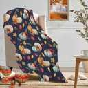 JOOCAR Fleece Throw Blankets, Fall Decor Throw Blanket with Pumpkins Leaves on Blue Background for Couch Sofa Bed, Luxury Soft Lightweight Fuzzy Cozy Flannel Blanket Autumn Decor 40" x 50"