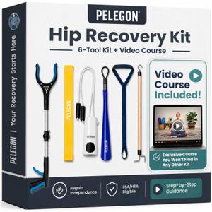 PELEGON Hip Kit - Hip Kit Post Surgery - Hip Replacement Kit After Surgery with Grabber Tool, Sock Aid, Leg Lifter, Dressing Stick, Shoe Horn, Exercise Band - Complete Recovery Kit for Seniors