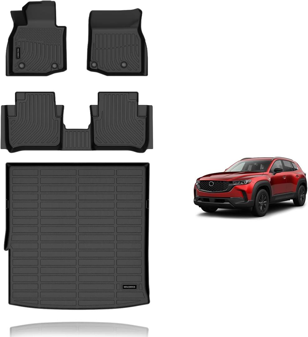 KELCSEECS Floor Mats & Cargo Liner for 2025 2026 Mazda CX-50 Hybrid(Only for Hybrid),All Weather Protection TPE Floor Liners Front& Rear Row Full Set CX50 Hybrid Accessories Black