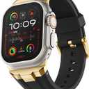 Suitisbest Sport Band for Apple Watch Ultra 2/Ultra Bands 49mm 46mm 45mm 44mm 42mm(Series 3), Wide Rugged 316L Stainless Steel Connector Durable Silicone Band for iWatch Ultra 11 10 9 8 7 6 5 4 3 SE (Gold - Black)