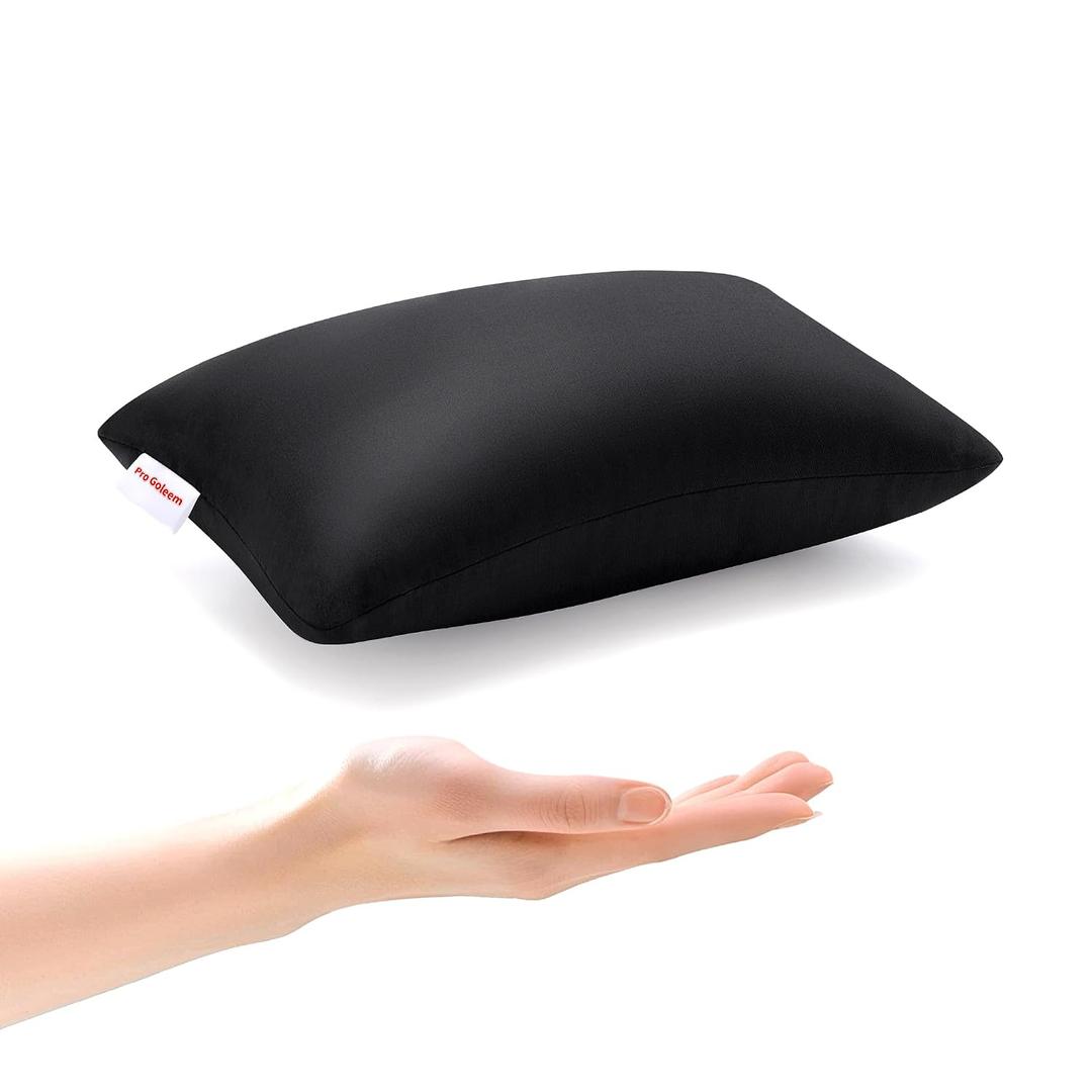 Pro Goleem Small Pillow 11"x7"x2.5" for Camping and Traveling with Name Tag Mini Tiny Pillow for Kids Sleeping and Chair Car Air Nap Neck Lumbar Knee Rest Pillows, Black