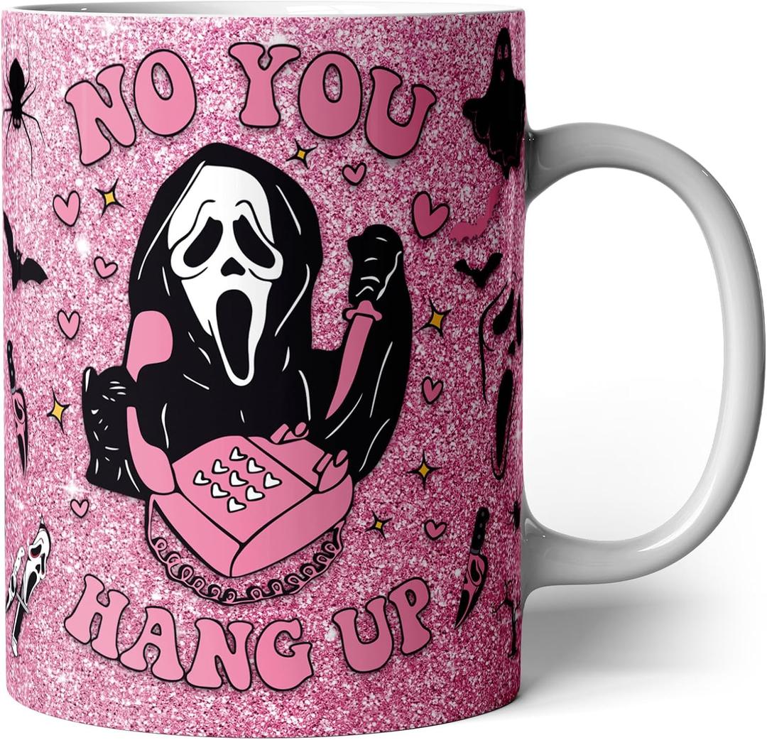Halloween Coffee Mug, 11oz Gothic Scream Cup for Women Girls | Pink Spooky Ceramic Mug,Horror Movie Gift for Halloween Lovers,Halloween Mug for Coffee,Tea,Office
