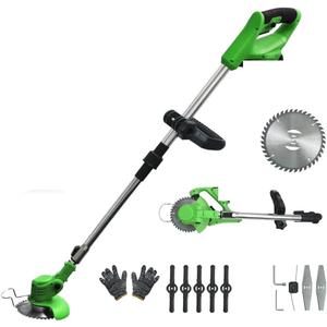 Cordless Weed Wacker, 2 Batteries, Electric Weed Eater, Grass Trimmer Cordless, Weed Erimmer GCJ-TB-LV (Green)