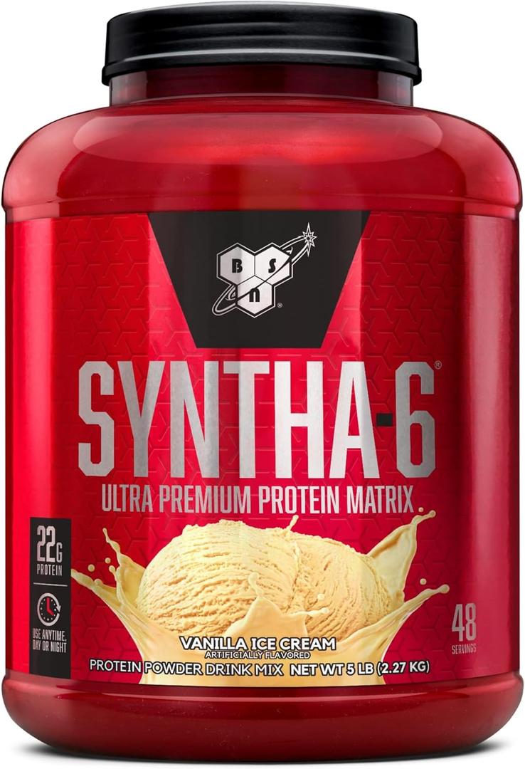 BSN SYNTHA-6 Whey Protein Powder, Micellar Casein, Milk Protein Isolate Powder, Vanilla Ice Cream, 5 Pounds, 48 Servings (Pack of 1) - Package May Vary, Best By: 10/07/2027
