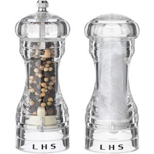 LHS Pepper Mill and Salt Shaker Set of 2 Salt and Pepper Mill Shaker with Adjustable Coarseness-Clear