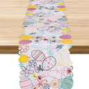 Pack of 2 Easter Decorations Indoor Table Runner - Egg Bunny Embroidered Decor Spring/ Holiday Party Supplies
