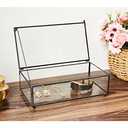 Vintage Glass Jewelry Box Keepsake Box with Hinged Lid, Great for Storage Trinket/Jewelry/Card/Photo, Black Decorative Box for Dresser-15612EX (Large)