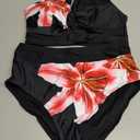 Herseas Women's 2 Piece Bikini Sets Twist Front Top Lily Print Swimsuits High Waisted Bathing Suit Beach Summer Swimwear (Black, M)