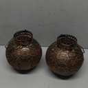 TRIROCKS Set of 2 Moroccan Style Metal Table Lamp 18 cm H Battery Powered Cordless Lamp with LED Fairy Lights Bulb Perfect for Home Living Room Parties Tabletop Indoors (Brown)