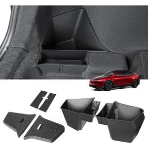 2PCS Rear Trunk Storage Bins with Lids for Tesla Model Y Juniper 5 Seater,TPE Side Cargo Organizer Boxes Rear Trunk Containers for New Tesla Model Y 2025-2026 Accessories