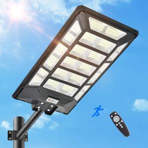 6000W Solar Street Lights Outdoor 600000LM 1028 Beads Commercial Parking Lot Lights Dusk to Dawn Waterproof Solar Security Flood Lights with Motion Sensor and Remote for Road Yard Driveway, D4-6000w-1pack