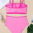 Herseas Women's 2 Pieces Colorblock Bikini Sets Square Neck Swimsuit Adjustable Spaghetti Straps Bathing Suit (Pink, XL)
