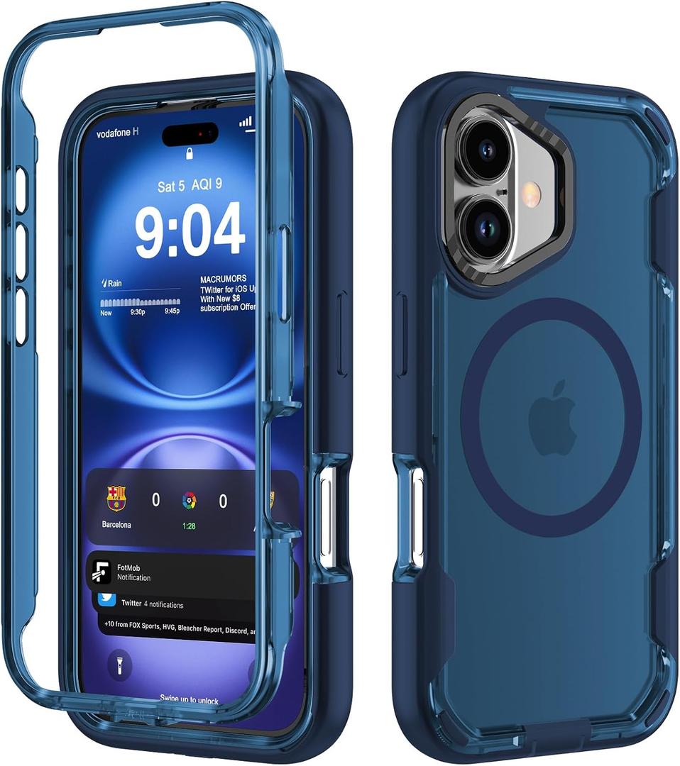 4 x DEERLAMN Magnetic Shockproof Case for iPhone 16 6.1-Inch, [Compatible with MagSafe] [Military Grade Drop Protection] Translucent 2-Layer Durable Bumper Heavy Duty Protecive Phone Cover, Matte+Blue
