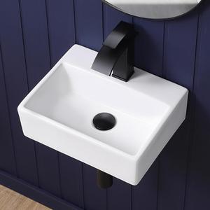 Wall Mount Bathroom Vessel Sink 15"x12" Rectangular Floating White Porcelain Ceramic Wall Hung Vanity Basin Sink for Home,RV,Bathroom, 15.3"x12"x4.7"