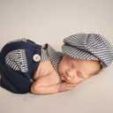 Newborn Baby Photoshoot Outfits Photography Props Baby Gentleman Outfits Boy Suspender Pants and Bow Tie with Beret Hat 0-1 Months