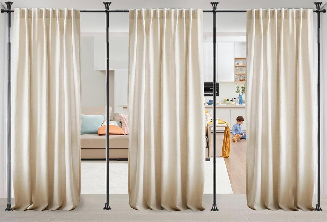 Room Divider for Wide Space Partitions, Curtain Rods No Drilling for Room Separation, 28-171inch(W) 4-10ft(H) Adjustable Heavy Duty Floor to Ceiling Tension Rod Room Dividers, Matte Black