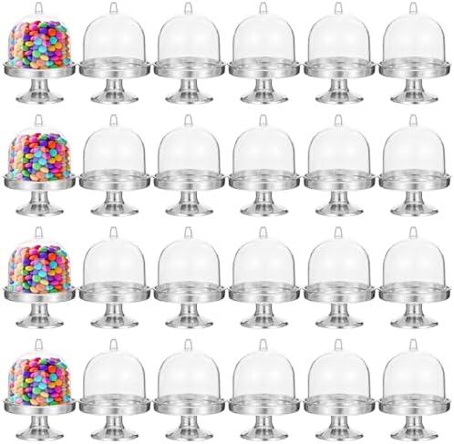 mekueeex 48PCS Mini Cupcake Stand, Tiny Cake Dome with Clear Plastic For Chocolate, Cheese, Coconut Macaroons, Balls, Candies & More