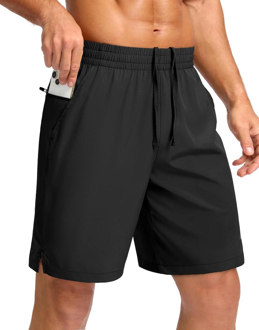 Pudolla Men's 7" Gym Workout Shorts with Zipper Pockets Quick Dry Running Athletic Shorts (3X-Large, Black)