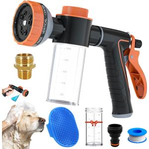 Pet Dog Wash Sprayer Shampoo & Soap Dispenser, Hose Nozzle for Indoor/Outdoor Use with 3/4' GHT Male x 1/2' NPT Male Connector, Dog Wash Hose Attachment for Pet Bathing, Watering, Car Washing