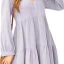 R.Vivimos Cotton Casual Dresses for Women Long Sleeve V Neck Tiered Flowy Mini Tunic Dress, Large