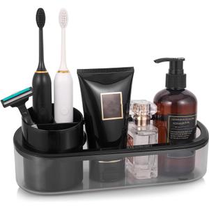Black Toothbrush Holder for Bathroom,Detactable Bathroom Tray for Men,Electric Tooth Brushing Holder,Bathroom Countertop Organizer,Tooth Brush Toothpaste Caddy Storage,Vanity Sink Accessories