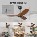 KBZZ 36" Modern Ceiling Fan - No Light, 6 Speeds, Reversible DC Motor, 3 ABS Blades, Black - Remote Controlled for Indoor/Outdoor