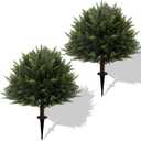Set of 6 Artificial Cypress Trees, Artificial Cedar Topiary Ball Trees,23 Inch UV Resistant Fake Evergreen Shrubs with Ground Spike for Outdoor Indoor Porch, Garden, Planters