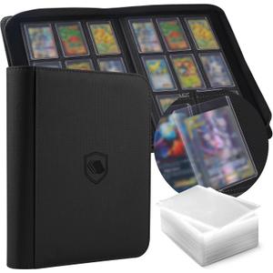 Toploader Binder, Holds 360 Toploader, 100 Toploaders INCLUDED, 9-Pocket PU Cover Top Loader Binder for 3" x 4" Rigid Toploaders, Ringless Double-Sided Toploader Card Binder for TCG, Sport Cards