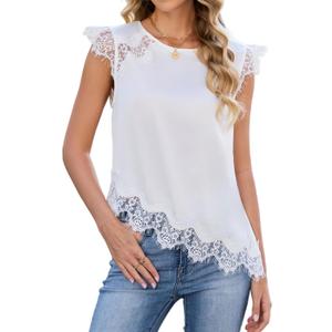 JTD Women's Sleeveless Tops Lace Trim Tank Tops Casual Loose Blouses 2026 Summer Trendy Dressy Tank Shirt (M)