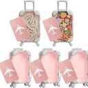 Teecyhooo 5 Pcs Mini Suitcase Party Favor Boxes and 5 Pcs Metal Luggage Tags with Card, Clear Mini Luggage Gift Boxes for Girls Wedding Travel Birthdays Bachelorette (6.5 x 2.8 x 1.4 Inch,Pink)