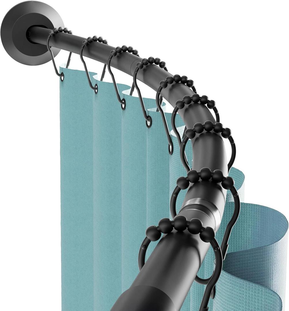 Zenna Home Matte Black, Curved Shower Curtain Rod, Tension or Permanent Mount, Easy Install, Rounded for Extra Room, 50 to 72 Inches
