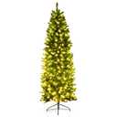 7Ft Pre-lit Artificial Pencil Christmas Tree Hinged Fir PVC Tree with 350 LED Lights