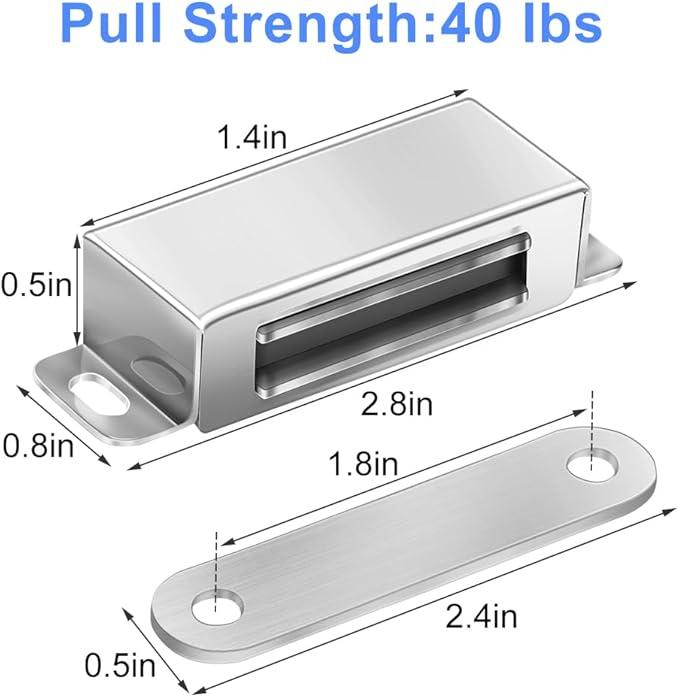 Onarway Magnetic Door Catch 40 lbs Pull Strong Magnet Cabinet Latches Magnetic Hardware Stainless Steel Chrome Door Closer for Bathroom Kitchen Sliding Door Window Cupboard (3 Pack-Strength 20KG)