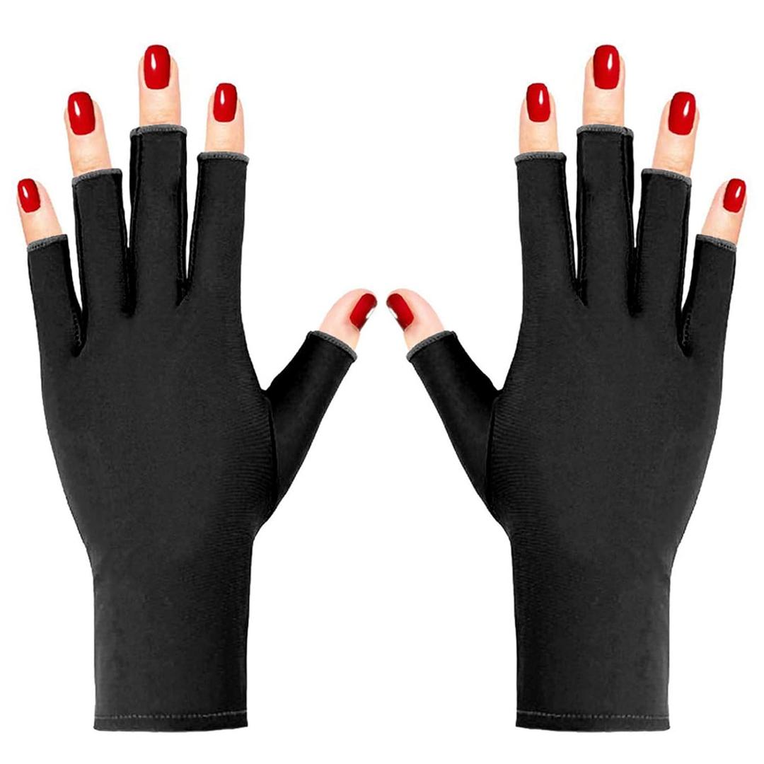 Pimoys UV Gloves for Gel Manicures UPF50+ Fingerless UV Light Protection Gloves for Gel Nails Manicure (Black)