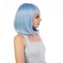 eNilecor Short Bob Hair Wigs 12" Straight with Flat Bangs Synthetic Colorful Cosplay Daily Party Wig for Women Natural As Real Hair+ Free Wig Cap (Light Blue)