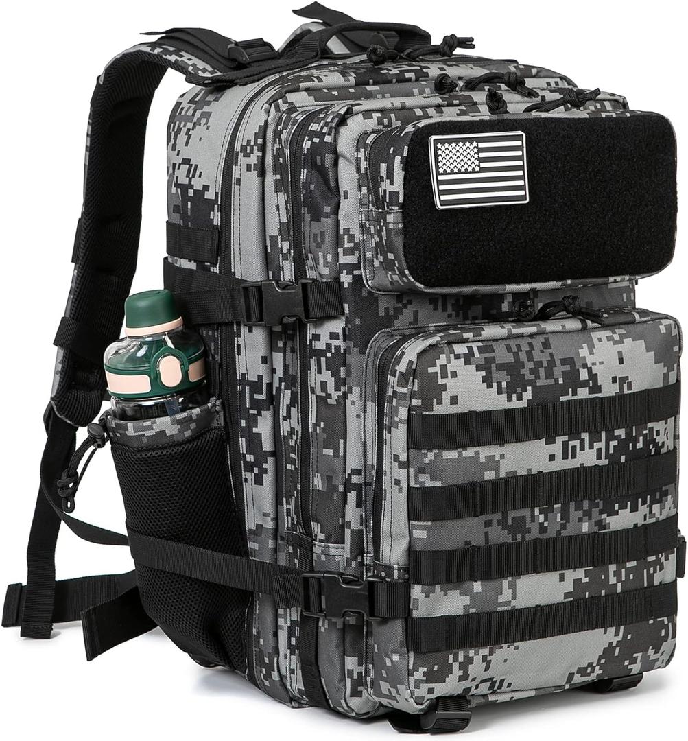QT&QY 25L/45L Military Tactical Backpack For Men Molle Daypack 3 Day Bug Out Bag Hiking Rucksack With Bottle Holder (45l 1.1 Black Digital Camo)