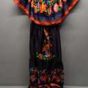 Women Mexican Dress Off Shoulder Floral Long Maxi Dress Summer Beach Party Cinco de Mayo Dresses with Belt, S