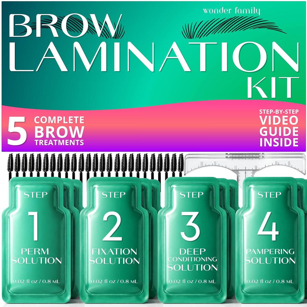 Brow Lamination Kit  5 Applications DIY At Home, Professional Eyebrow Lamination Kit with 5 Step System, Eyebrow Lift Kit, Long Lasting Brow Perm Kit, Brow Shaping & Mapping Set for Women (1 Count (Pack of 5))