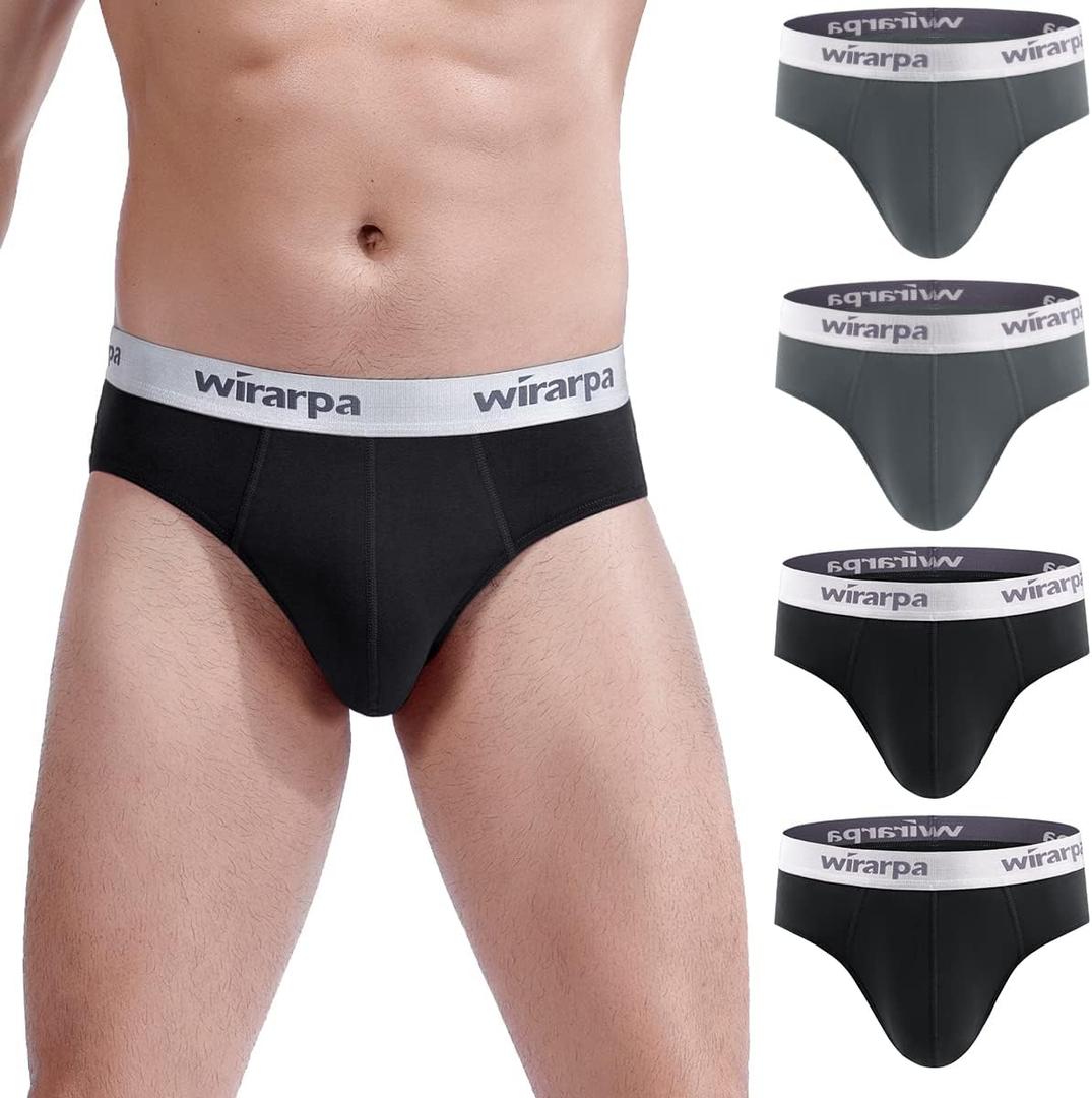 wirarpa Men's Cotton Stretch Underwear Support Briefs Wide Waistband Multipack (Large, Black Grey)