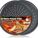 HONGBAKE 14.8 Inch Pizza Pan with Holes, 2 Pack Non-Stick Pizza Pan for Oven, Carbon Steel Perforated Pizza Tray, Crispy Pizza Set, Round Baking Sheet for Frozen & Homemade Pizza, Grey (Gray)