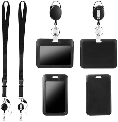 4Pack Badge Holders with Retractable 2Pcs Round &Oval Reels&Lanyards
